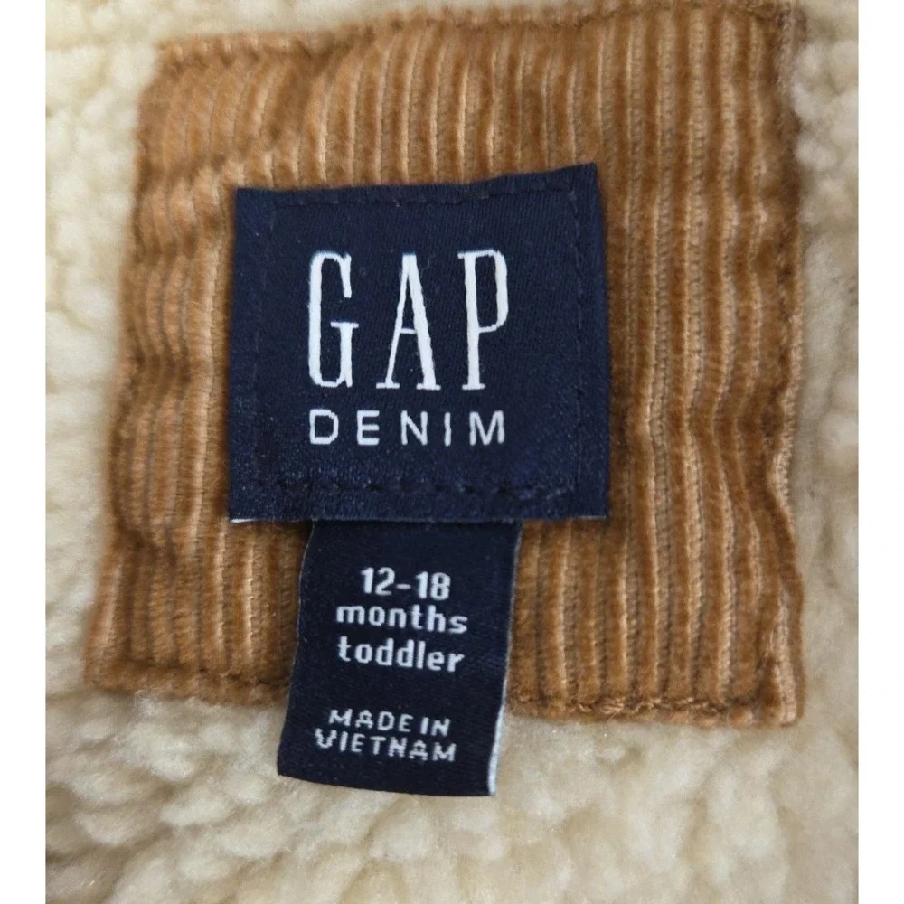 Baby Gap Denim Sherpa Lined Corduroy Trucker Jacket 12-18 Months Grunge Brown‎